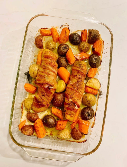 Boursin Bacon Chicken Breasts With Root Veggies